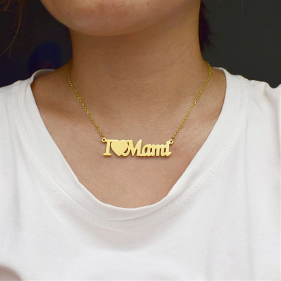 Image de Colliers en 304 Acier Inoxydable Fête des Mères Multicolore Gravé Mot " I Love Mom " 40cm Long, 1 Pièce