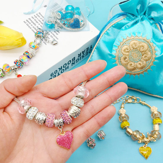 Image de DIY Kits de Perles pour Fabrication de Bijoux Bracelet Collier Accessoires Faits à la Main en Alliage de Zinc Enfants Multicolore 15cm x 13cm, 1 Kit