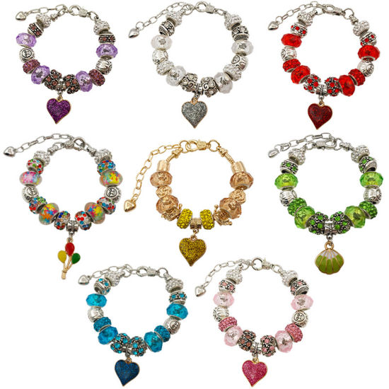 Image de DIY Kits de Perles pour Fabrication de Bijoux Bracelet Collier Accessoires Faits à la Main en Alliage de Zinc Enfants Multicolore 15cm x 13cm, 1 Kit