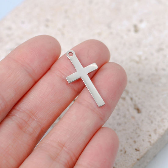 Imagen de 304 Acero Inoxidable Religión Colgantes Charms Cruz Multicolor Pulido 26mm x 13mm, 5 Unidades