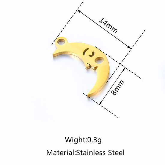 Изображение 304 Нержавеющая Сталь Гладкая поверхность Гладкая поверхность Подвески Луна половина Разноцветный Луна лицо 14мм x 8мм, 5 ШТ