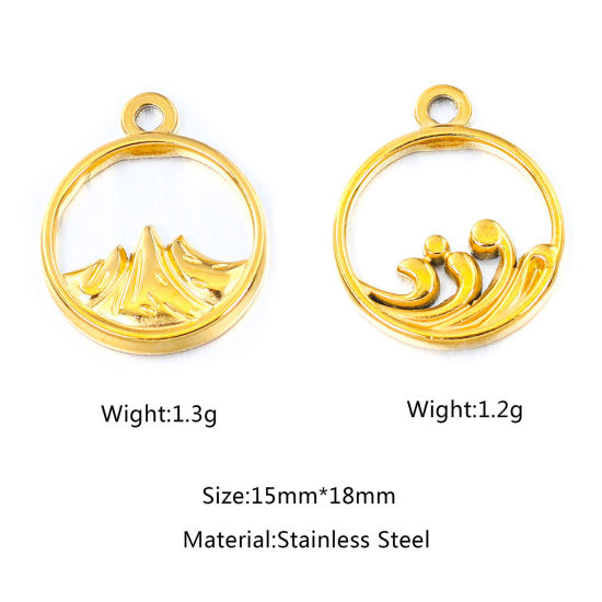 Изображение 304 Нержавеющая Сталь Подвески Круглые Разноцветный волна ажурная резьба 18мм x 15мм, 1 ШТ