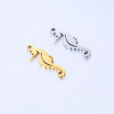 304 Stainless Steel Ocean Jewelry Charms Multicolor Seahorse Animal Polished 18mm x 6mm