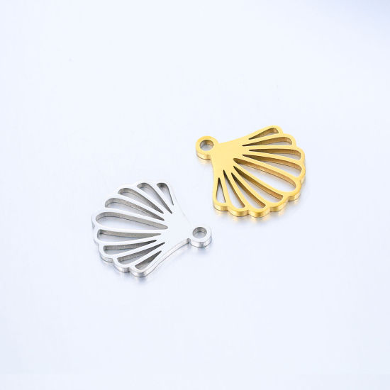 Imagen de 304 Acero Inoxidable Joyería del océano Colgantes Charms Concha Multicolor Hueco 14mm x 13mm, 5 Unidades