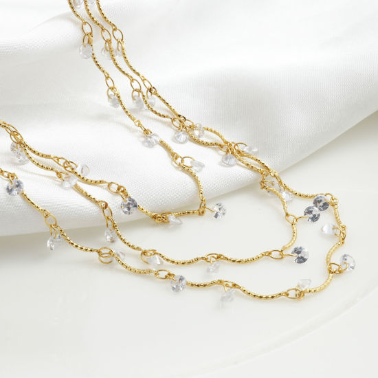 Picture of Brass Cubic Zirconia Handmade Link Chain Findings Real Gold Plated Multicolor 1 M