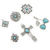 Picture of Zinc Based Alloy Boho Chic Bohemia Charms Antique Silver Color Green Blue With Resin Cabochons Imitation Turquoise
