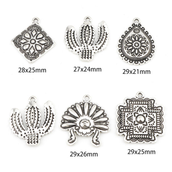 Picture of Zinc Based Alloy Flora Collection Charms Antique Silver Color Flower Cactus