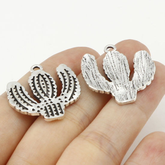 Picture of Zinc Based Alloy Flora Collection Charms Antique Silver Color Flower Cactus