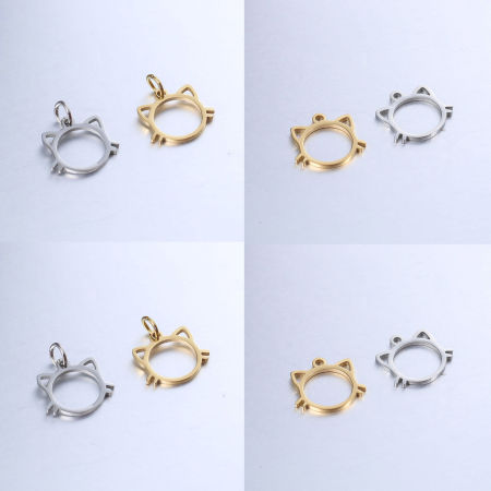 Picture of 304 Stainless Steel Pet Silhouette Charms Multicolor Cat Animal Hollow