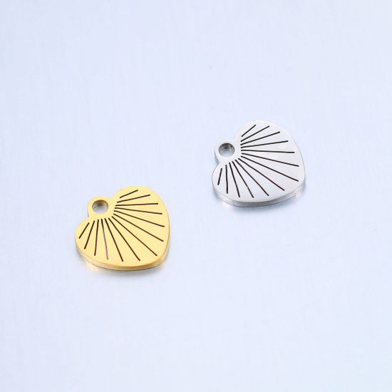 Picture of 304 Stainless Steel Valentine's Day Charms Multicolor Heart Stripe 10mm x 10mm