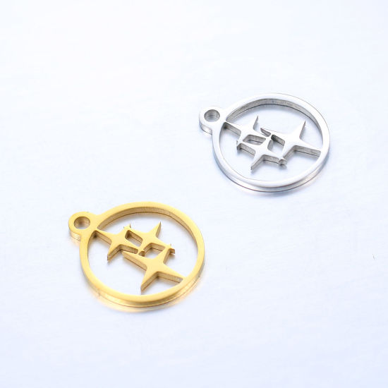 Picture of 304 Stainless Steel Weather Collection Charms Multicolor Round Four-pointed star Hollow 14mm x 12mm