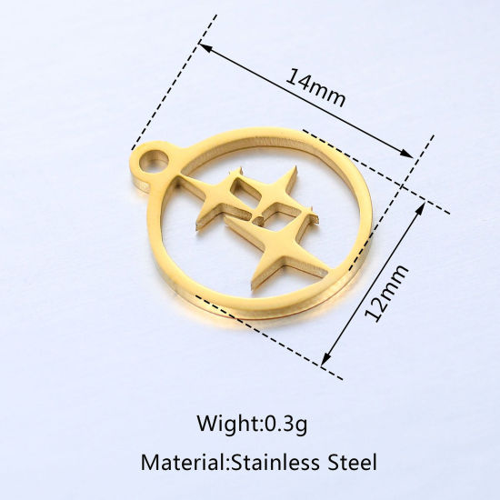 Picture of 304 Stainless Steel Weather Collection Charms Multicolor Round Four-pointed star Hollow 14mm x 12mm
