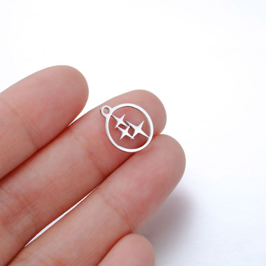 Picture of 304 Stainless Steel Weather Collection Charms Multicolor Round Four-pointed star Hollow 14mm x 12mm