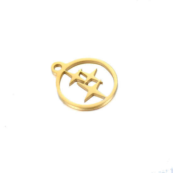 Picture of 304 Stainless Steel Weather Collection Charms Multicolor Round Four-pointed star Hollow 14mm x 12mm