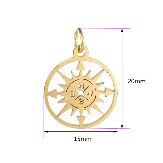 Изображение 304 Нержавеющая Сталь Туризм Туризм Подвески Круглые Разноцветный Компас ажурная резьба 20мм x 15мм, 1 ШТ
