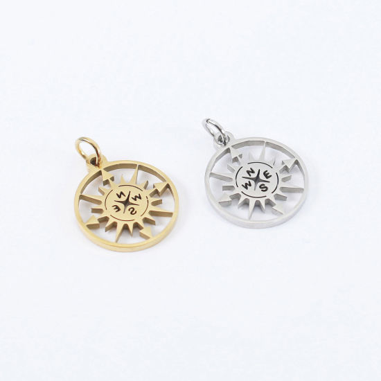 Изображение 304 Нержавеющая Сталь Туризм Туризм Подвески Круглые Разноцветный Компас ажурная резьба 20мм x 15мм, 1 ШТ