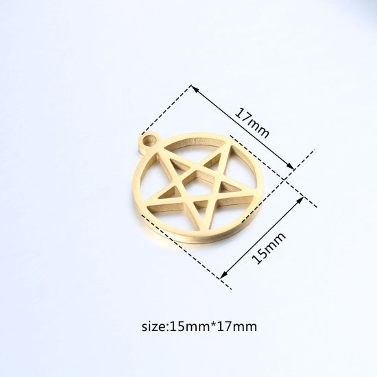 Picture of 304 Stainless Steel Charms Multicolor Round Pentagram Star Hollow 17mm x 15mm