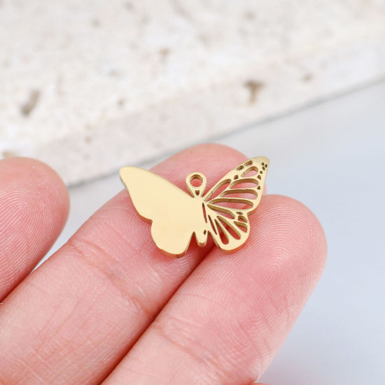 Picture of 304 Stainless Steel Insect Charms Multicolor Butterfly Animal 18mm x 12mm