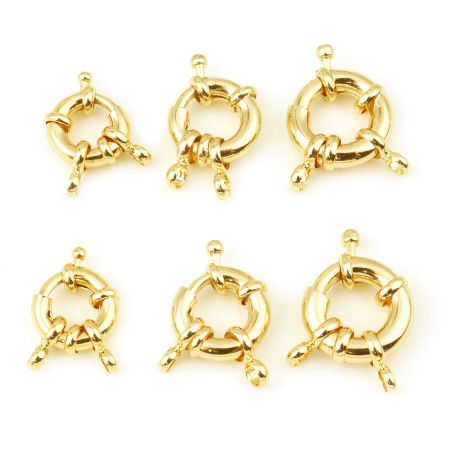 Hypoallergenic Brass Spring Ring Clasps Round Disc Real Gold Plated