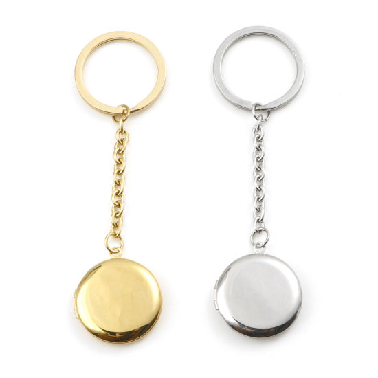 Picture of Stainless Steel Ocean Jewelry Keychain & Keyring Multicolor Round Disc Blank Stamping Tags One Side 10.8cm x 3cm, 1 Piece
