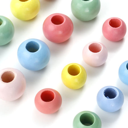 20mm 25mm Perles à Gros Trou en Bois Naturel Rond Couleur au Hasard Laqué 20 Pcs