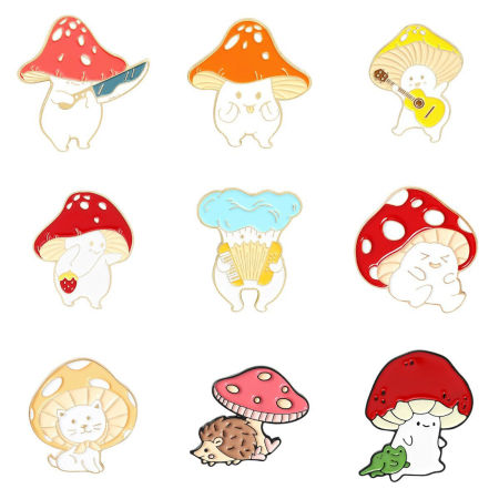 Cute Pin Brooches Mushroom Frog Gold Plated Multicolor Enamel