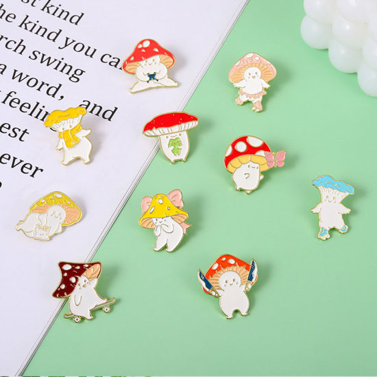 Picture of Cute Pin Brooches Mushroom Frog Gold Plated Multicolor Enamel