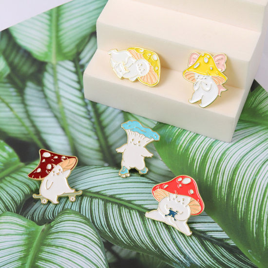 Picture of Cute Pin Brooches Mushroom Frog Gold Plated Multicolor Enamel