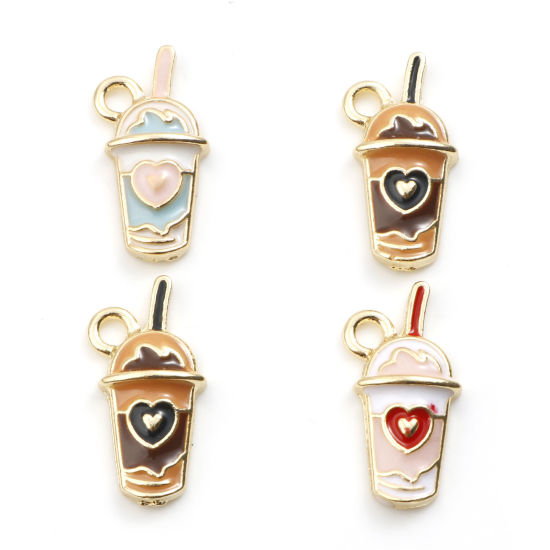 Picture of Zinc Based Alloy Charms Gold Plated Multicolor Cup Beverages Enamel