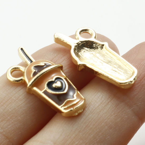 Picture of Zinc Based Alloy Charms Gold Plated Multicolor Cup Beverages Enamel