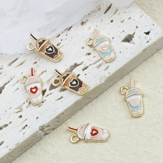 Picture of Zinc Based Alloy Charms Gold Plated Multicolor Cup Beverages Enamel