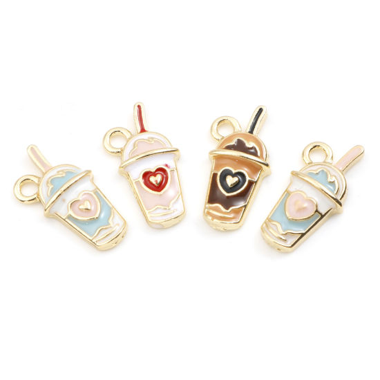 Picture of Zinc Based Alloy Charms Gold Plated Multicolor Cup Beverages Enamel