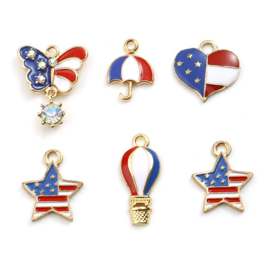 Immagine di Lega di Zinco Sport Charms Oro Placcato Multicolore Bandiera degli Stati Uniti Smalto 10 Pz