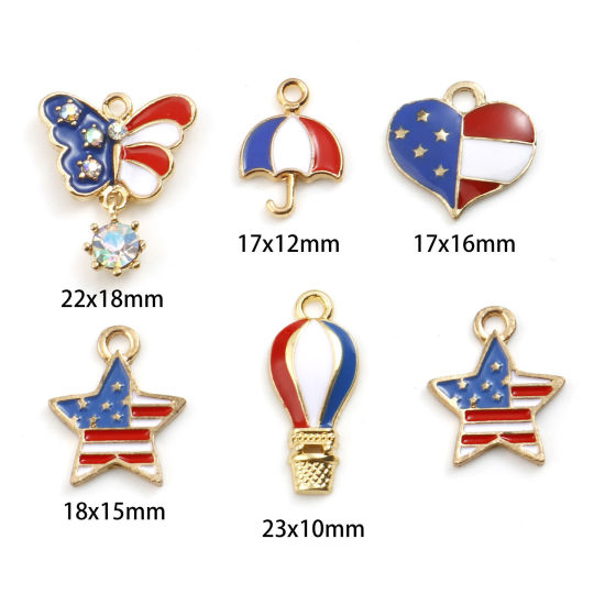Immagine di Lega di Zinco Sport Charms Oro Placcato Multicolore Bandiera degli Stati Uniti Smalto 10 Pz
