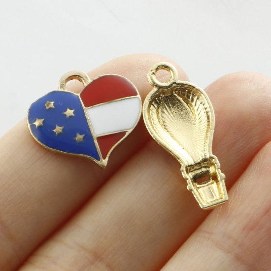 Immagine di Lega di Zinco Sport Charms Oro Placcato Multicolore Bandiera degli Stati Uniti Smalto 10 Pz