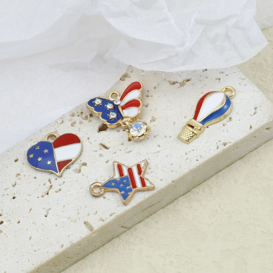 Immagine di Lega di Zinco Sport Charms Oro Placcato Multicolore Bandiera degli Stati Uniti Smalto 10 Pz