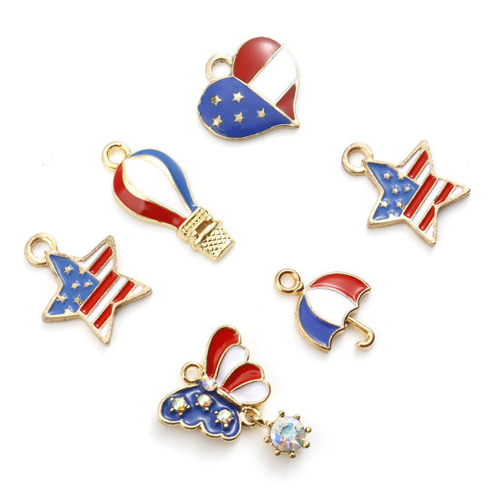 Immagine di Lega di Zinco Sport Charms Oro Placcato Multicolore Bandiera degli Stati Uniti Smalto 10 Pz