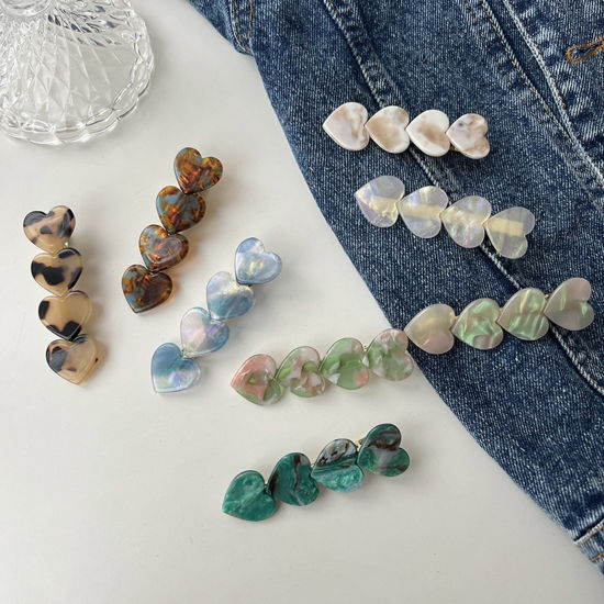 Picture of Acetic Acid Resin Acetate Acrylic Acetimar Marble Retro Hair Clips Gold Plated Multicolor Heart
