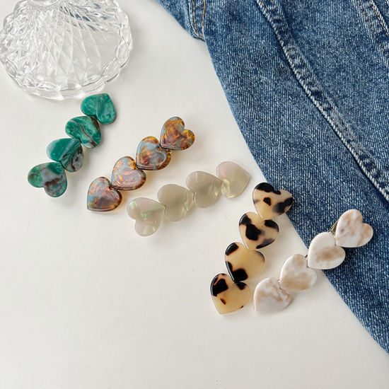 Picture of Acetic Acid Resin Acetate Acrylic Acetimar Marble Retro Hair Clips Gold Plated Multicolor Heart