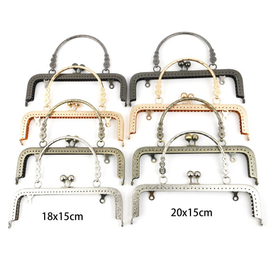 Picture of Iron Based Alloy Kiss Clasp Purse Frame Handles Rectangle Flower Multicolor 18cm x 15cm