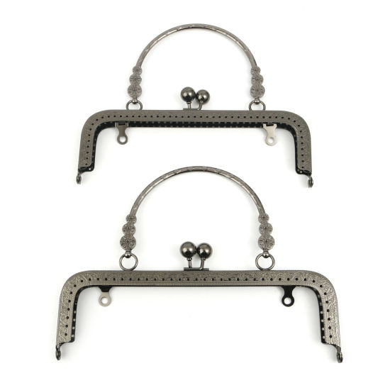 Picture of Iron Based Alloy Kiss Clasp Purse Frame Handles Rectangle Flower Multicolor 18cm x 15cm