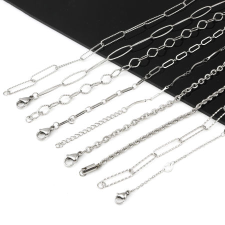 Wholesale Link Chain Necklace, Silver Tone 304 Stainless Steel, Unisex Stylish Minimalist Gift Jewelry For Retailer
