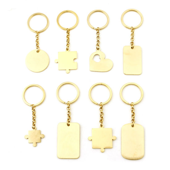 Picture of 304 Stainless Steel Keychain & Keyring Gold Plated Geometric Blank Stamping Tags Two Sides