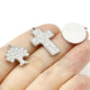 Picture of 1 Piece 304 Stainless Steel Blank Stamping Tags Charms Cross Heart Silver Tone