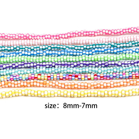 Bild von Polymer Ton Perlen Flachrund Bunt, mit Streifen Muster, 2 Stränge