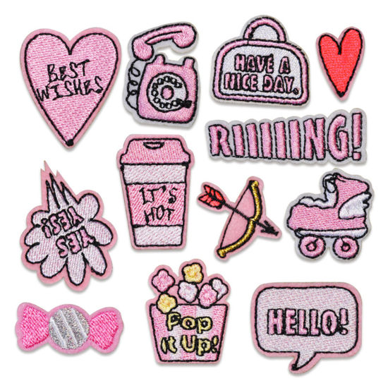 Imagen de Tejido Apliques de Parches Autoadhesivos DIY Scrapbooking Craft Rosado 5 Unidades