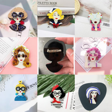 Acetic Acid Resin Acetate Acrylic Acetimar Marble Stylish Pin Brooches Girl Eyeglasses Silver Tone Multicolor