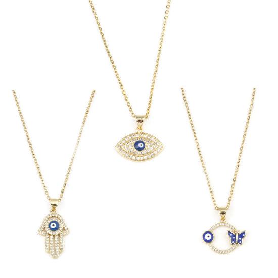 Imagen de Acero Inoxidable & Cobre Religión Cable Cadena Cruz Collares Chapado en Oro Mal de ojo Símbolo Mano Hamsa Claro Circón Artificial 1 Unidad