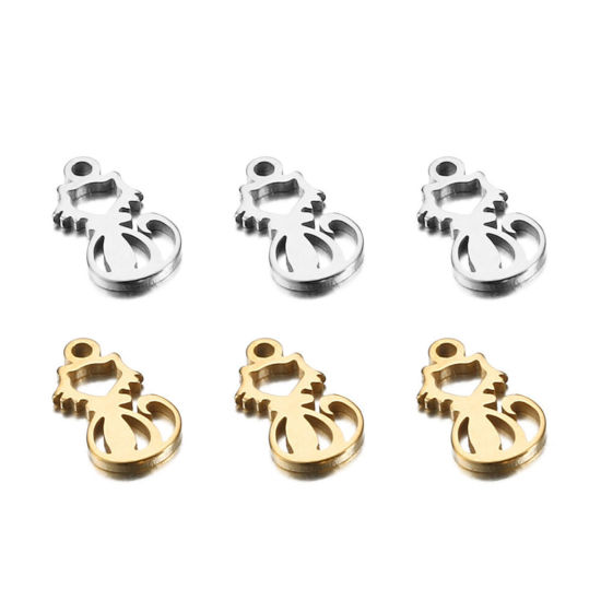 Bild von 202 Edelstahl Haustier Silhouette Charms Katze Bunt Hohl 12mm x 6mm, 10 Stück