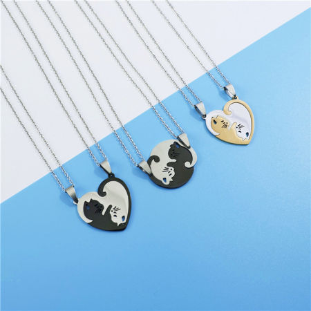 201 Acero Inoxidable Par Colgantes Corazón Multicolor Gato 1 Par
